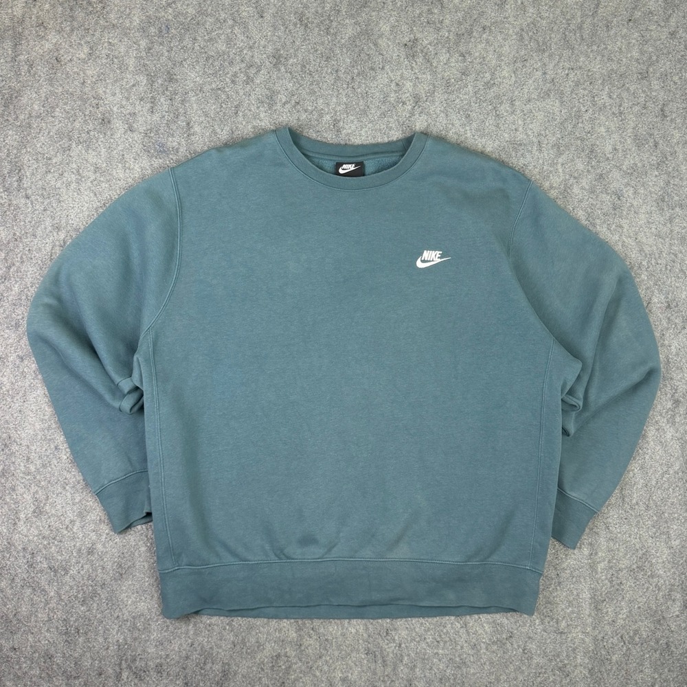 Nike Club Fleece Crewneck Sweatshirt Mens XL Teal Blue BV2662-058 Logo Pullover